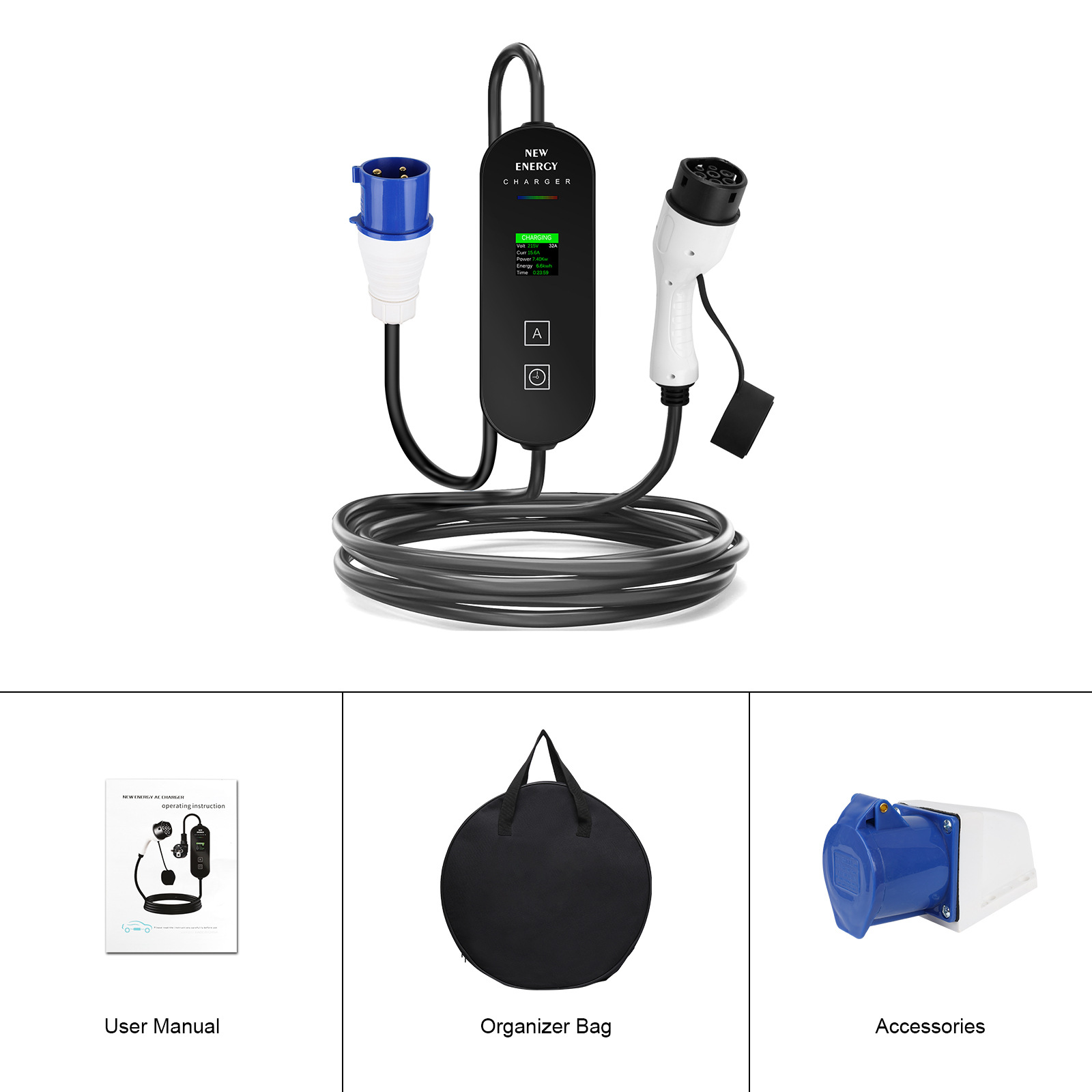 EU/UK Plug CEE 32A/16A Portabl - đánh giá và giá Portable Ev Charger 32A Type 2 Cee Plug
