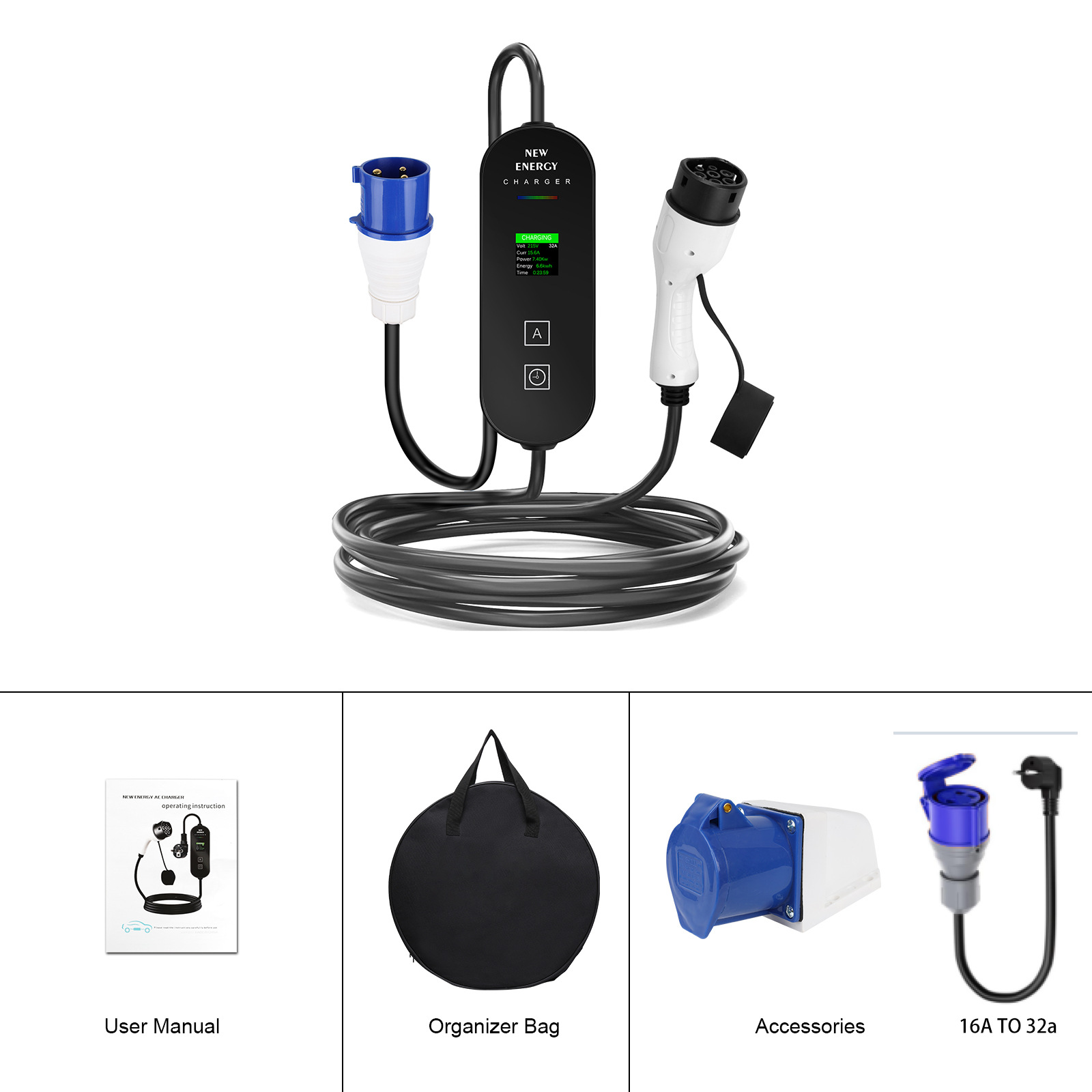 EU/UK Plug CEE 32A/16A Portabl - đánh giá và giá Portable Ev Charger 32A Type 2 Cee Plug